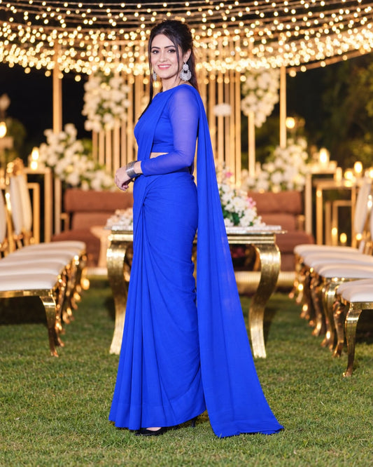 Jasmine Royal Blue Chiffon Ready to Wear Saree