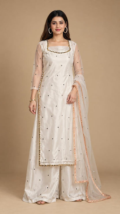Jugnoo white organza dress with shesha mirror lace by Anabiyawear