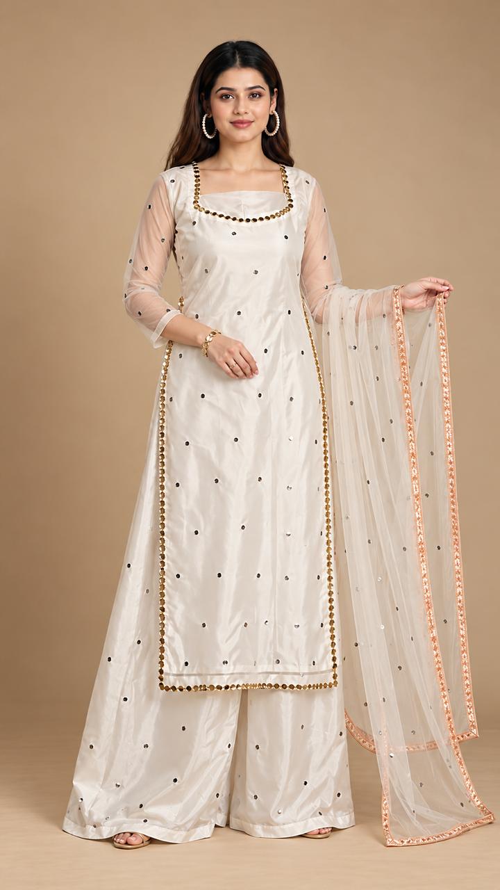 Jugnoo white organza dress with net dupatta – front view