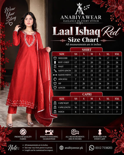 Laal Ishaq Red Embroidered 3 Piece Suit