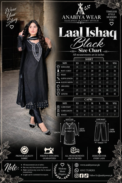 Laal Ishq Black Chiffon 3 Piece Dress