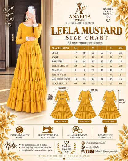 Leela Mustard Chiffon Layered Frock with Dupatta