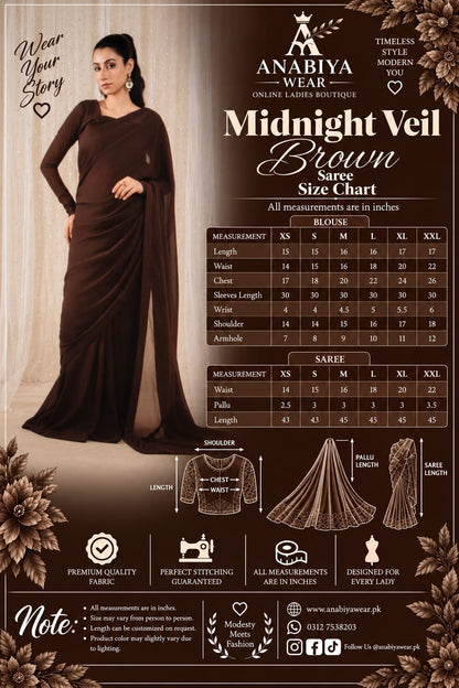 Midnight Veil Brown Chiffon Saree