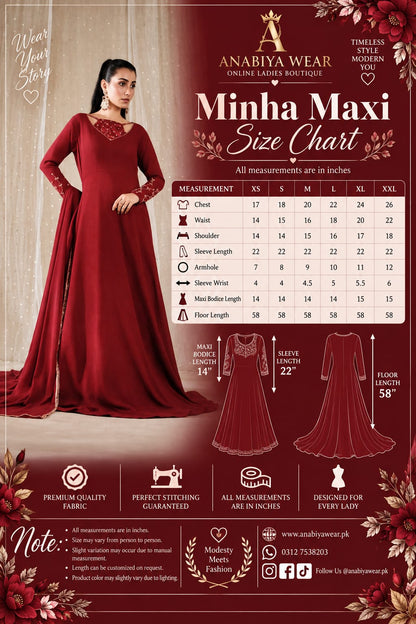 Minha – Maroon Embellished Maxi Dress for Women