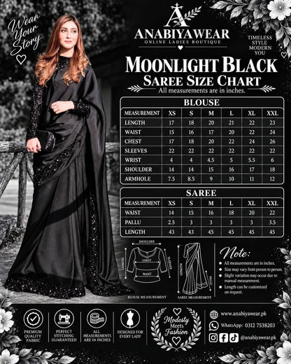 Moonlight Black Silk Saree with High Neck Blouse
