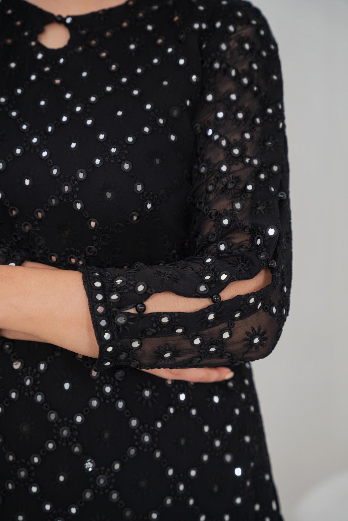 Black Gulab – Embroidered Chiffon 3PC Gharara Set