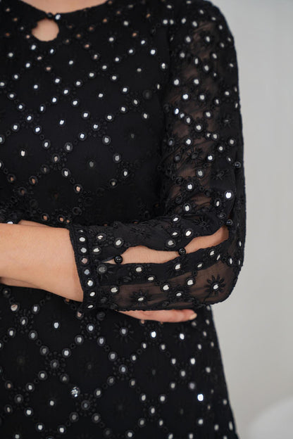 Black Gulab – Embroidered Chiffon 3PC Gharara Set