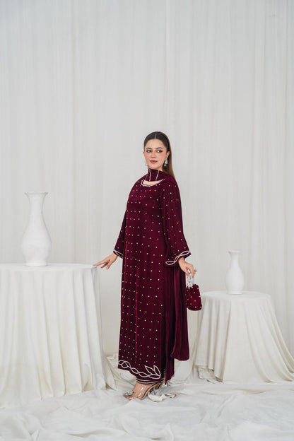 Ghazal Micro Velvet Crystal Stone 3-Piece Suit