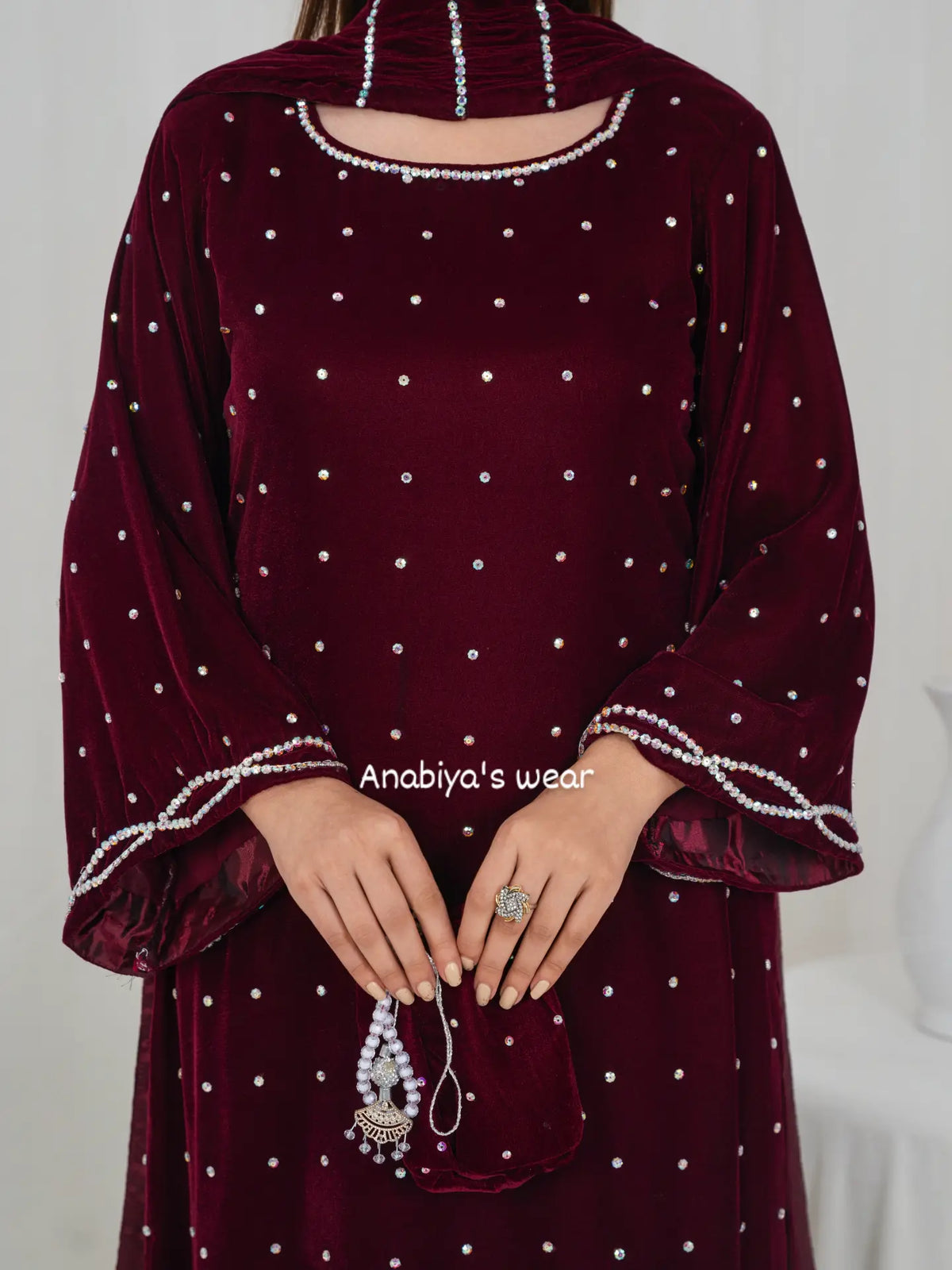 Ghazal Micro Velvet Crystal Stone 3-Piece Suit