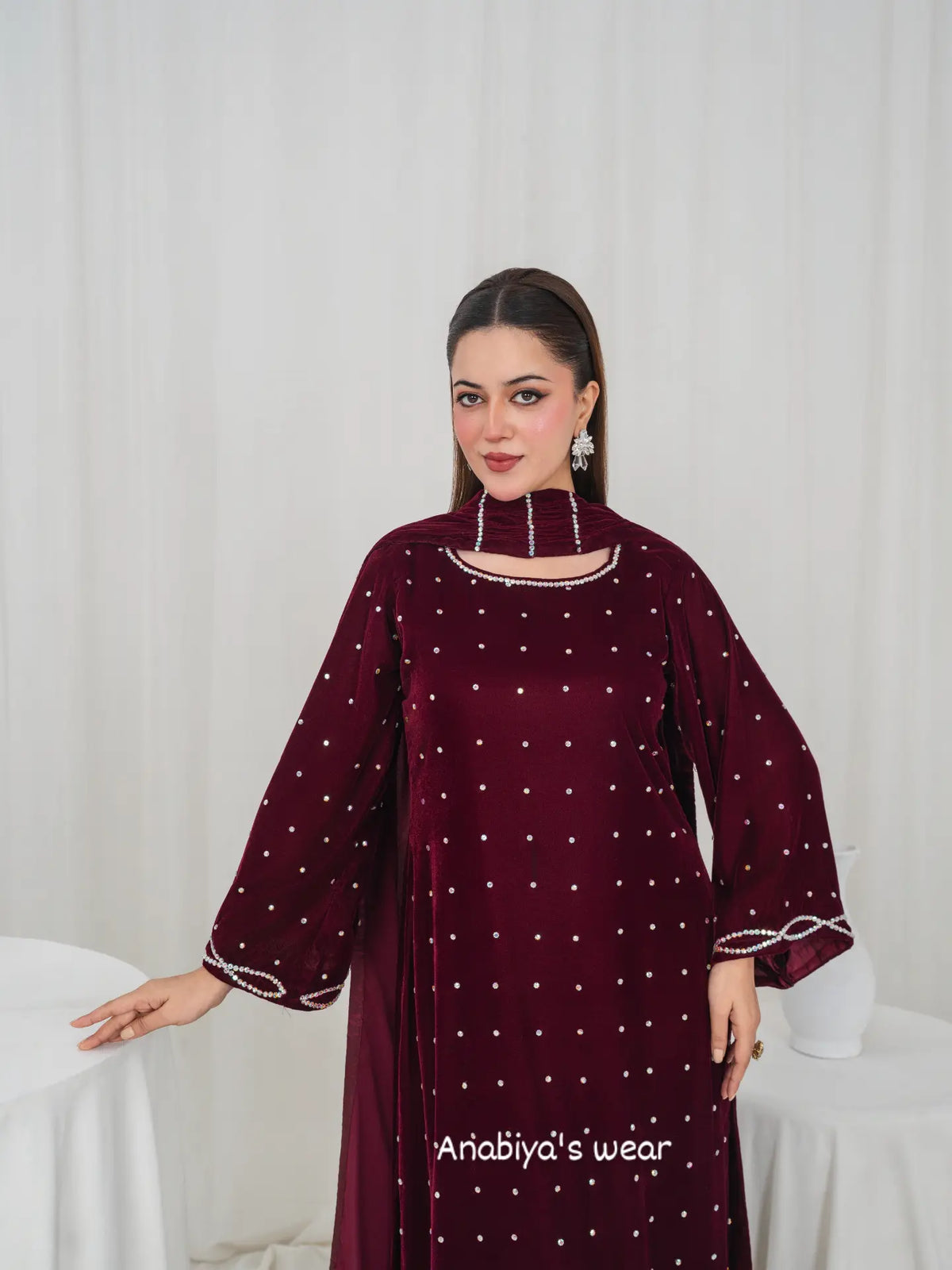 Ghazal Micro Velvet Crystal Stone 3-Piece Suit