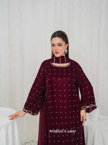 Ghazal Micro Velvet Crystal Stone 3-Piece Suit