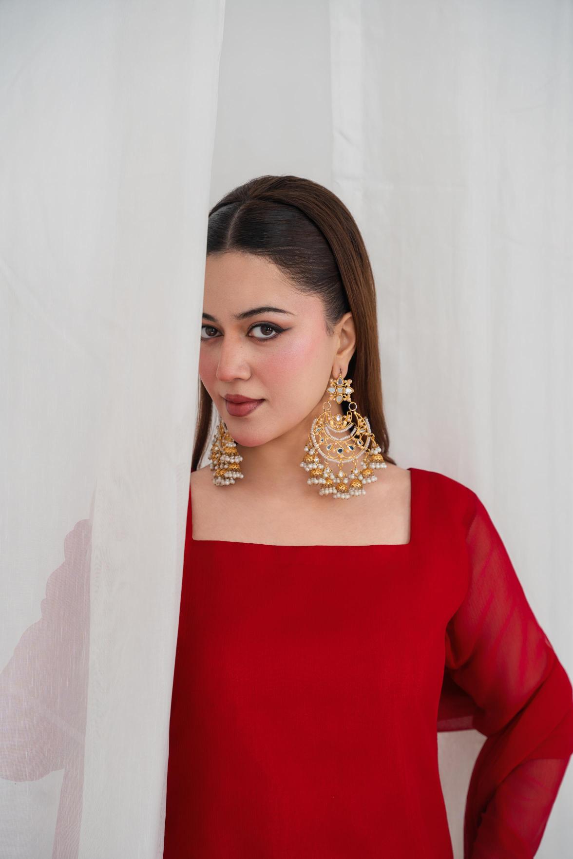 Crimson Grace Red – Chiffon 3PC Sharara Set