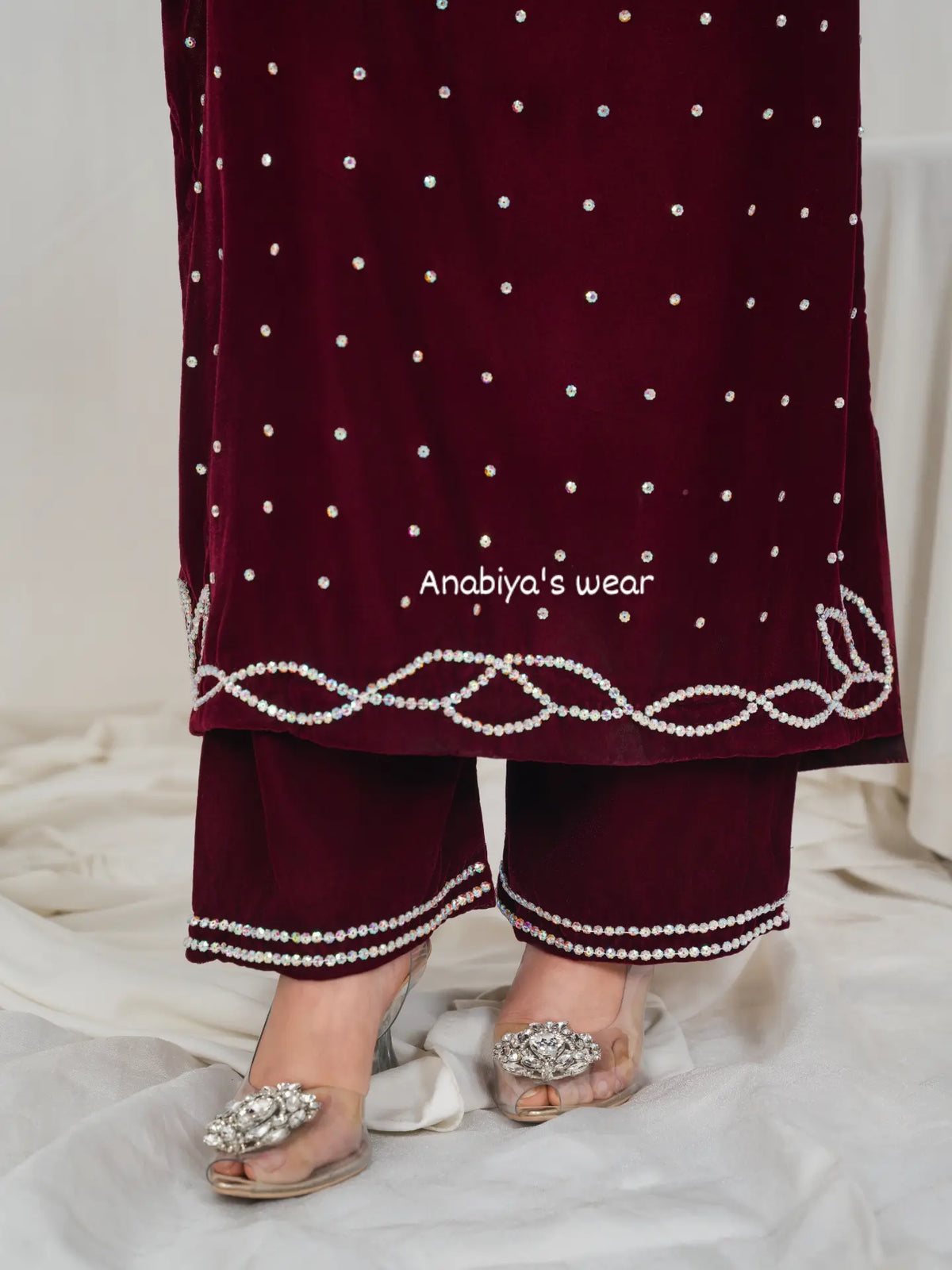 Ghazal Micro Velvet Crystal Stone 3-Piece Suit