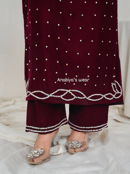 Ghazal Micro Velvet Crystal Stone 3-Piece Suit