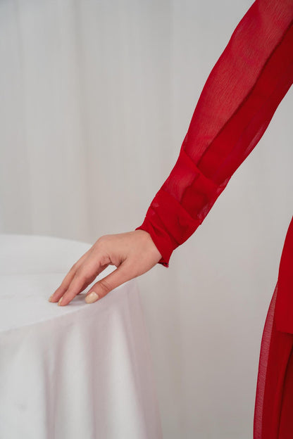 Crimson Grace Red – Chiffon 3PC Sharara Set