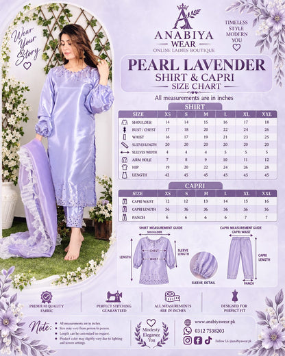 Pearl Lavender Kataan 3 Piece Capri Set with Organza Dupatta