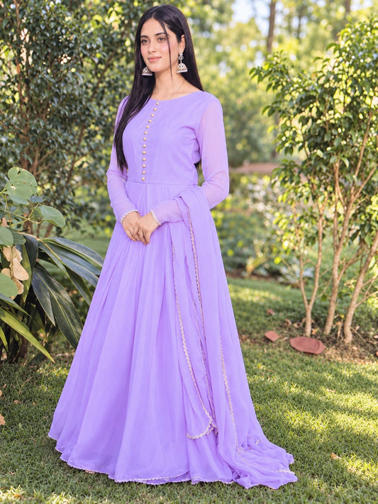 Raqs-e-Bismil lilac chiffon frock with cancan - front view