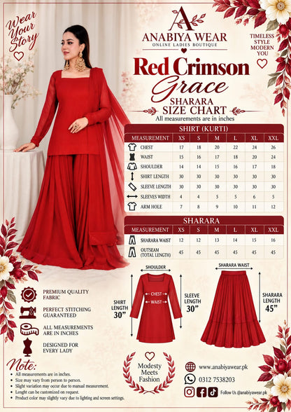 Crimson Grace Red – Chiffon 3PC Sharara Set