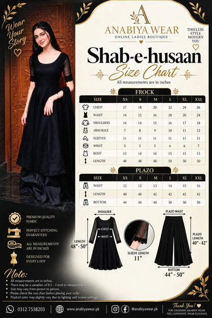 Shab-e-Hussan Black Chiffon 3-Piece Maxi with Palazzo