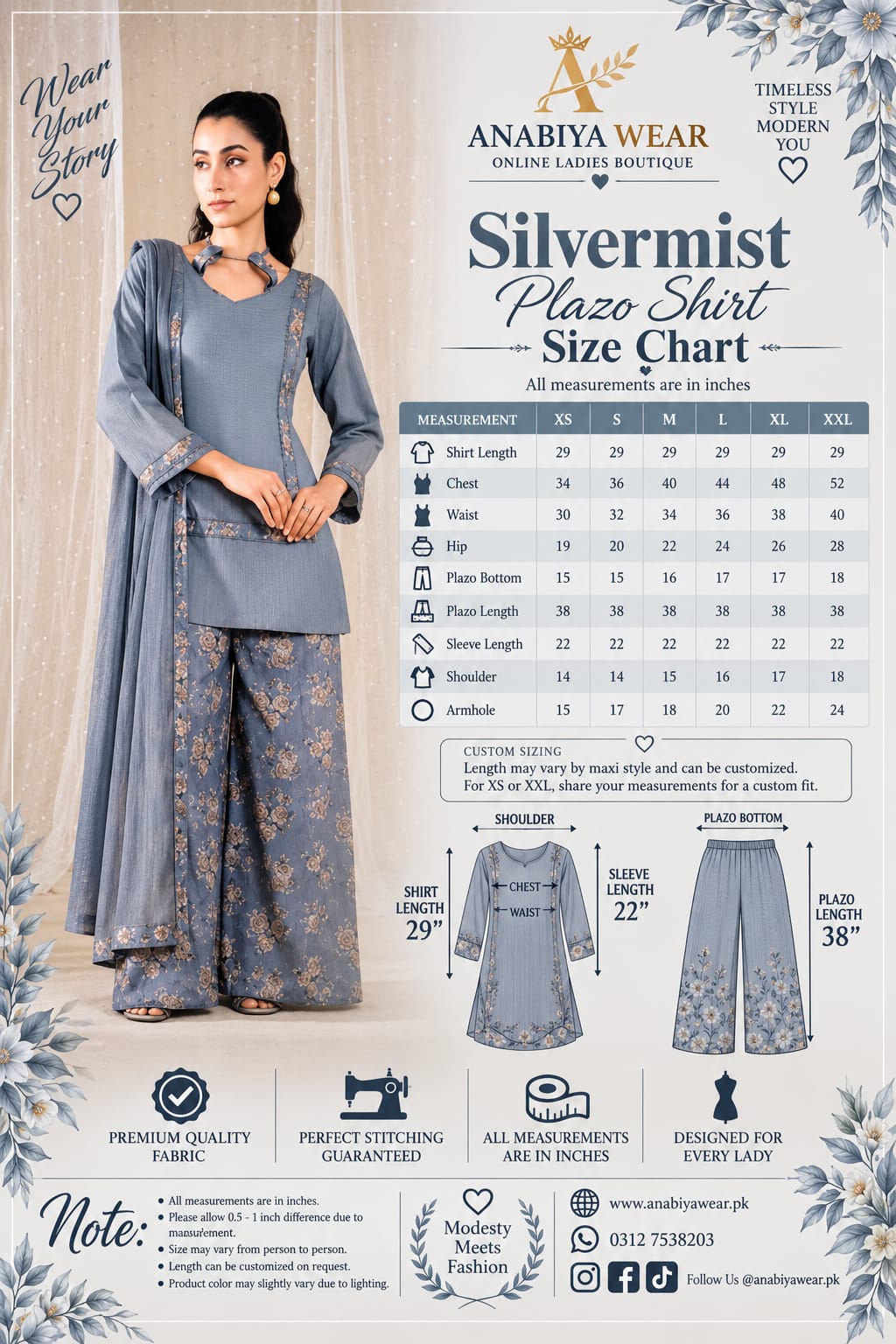 Silver Mist – Lawn 3 Piece Suit with Printed Palazzo & Chiffon Dupatta