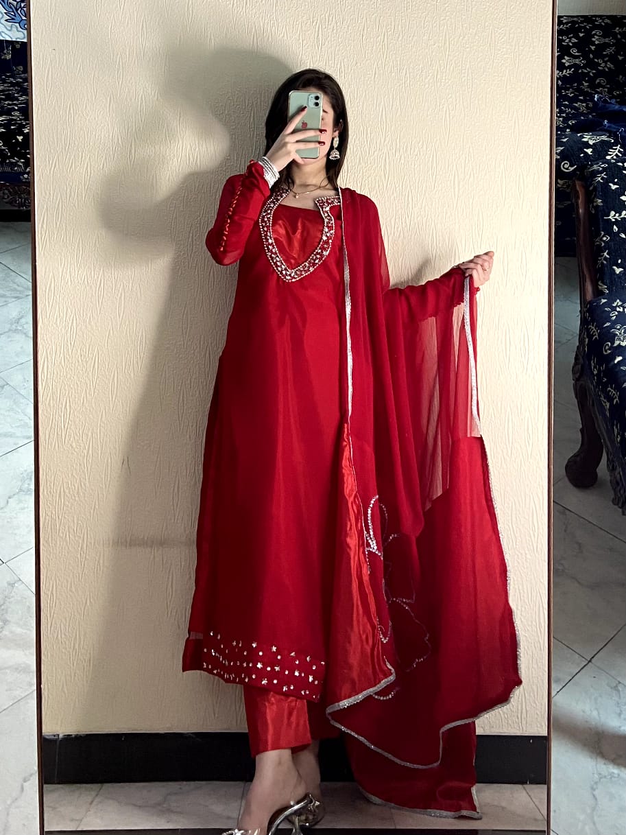Laal Ishaq Red Embroidered 3 Piece Suit