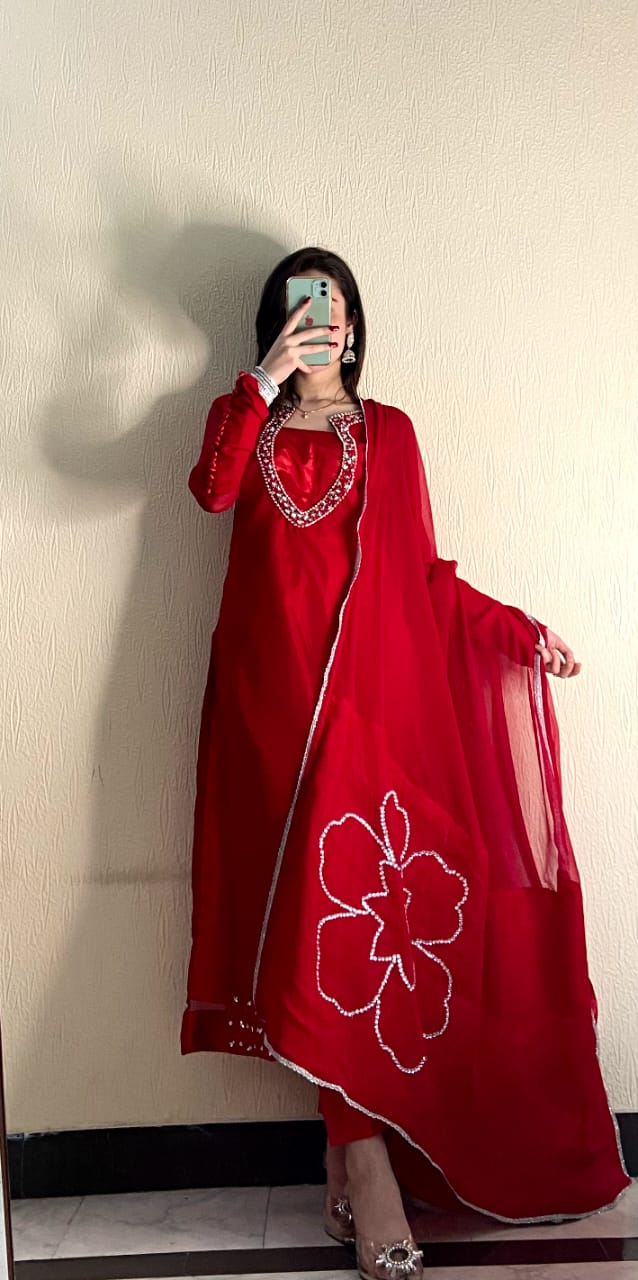 Laal Ishaq Red Embroidered 3 Piece Suit
