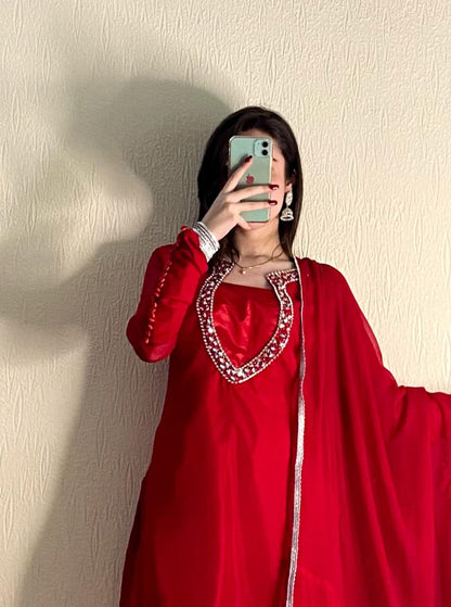 Laal Ishaq Red Embroidered 3 Piece Suit