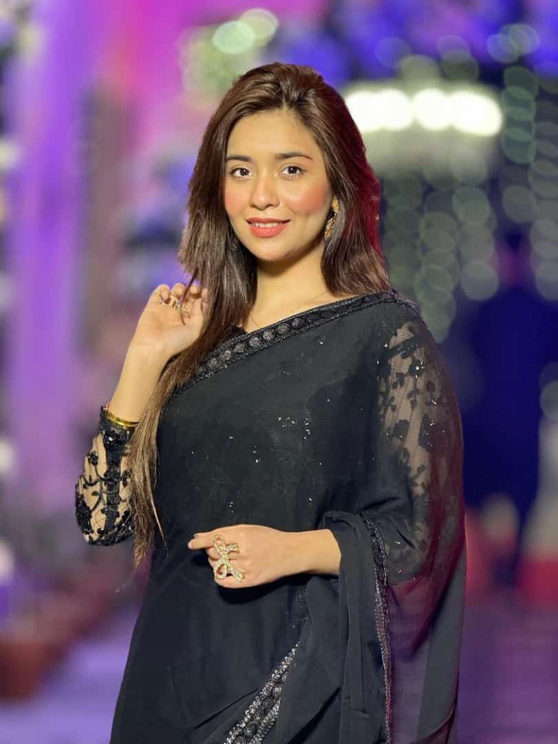 Alef Black Chiffon Saree with Embroidered Net Blouse