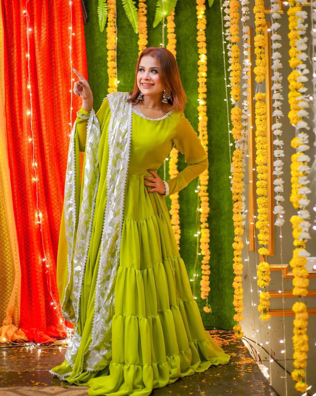 Leela Green Chiffon Layered Frock