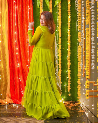 Leela Green Chiffon Layered Frock