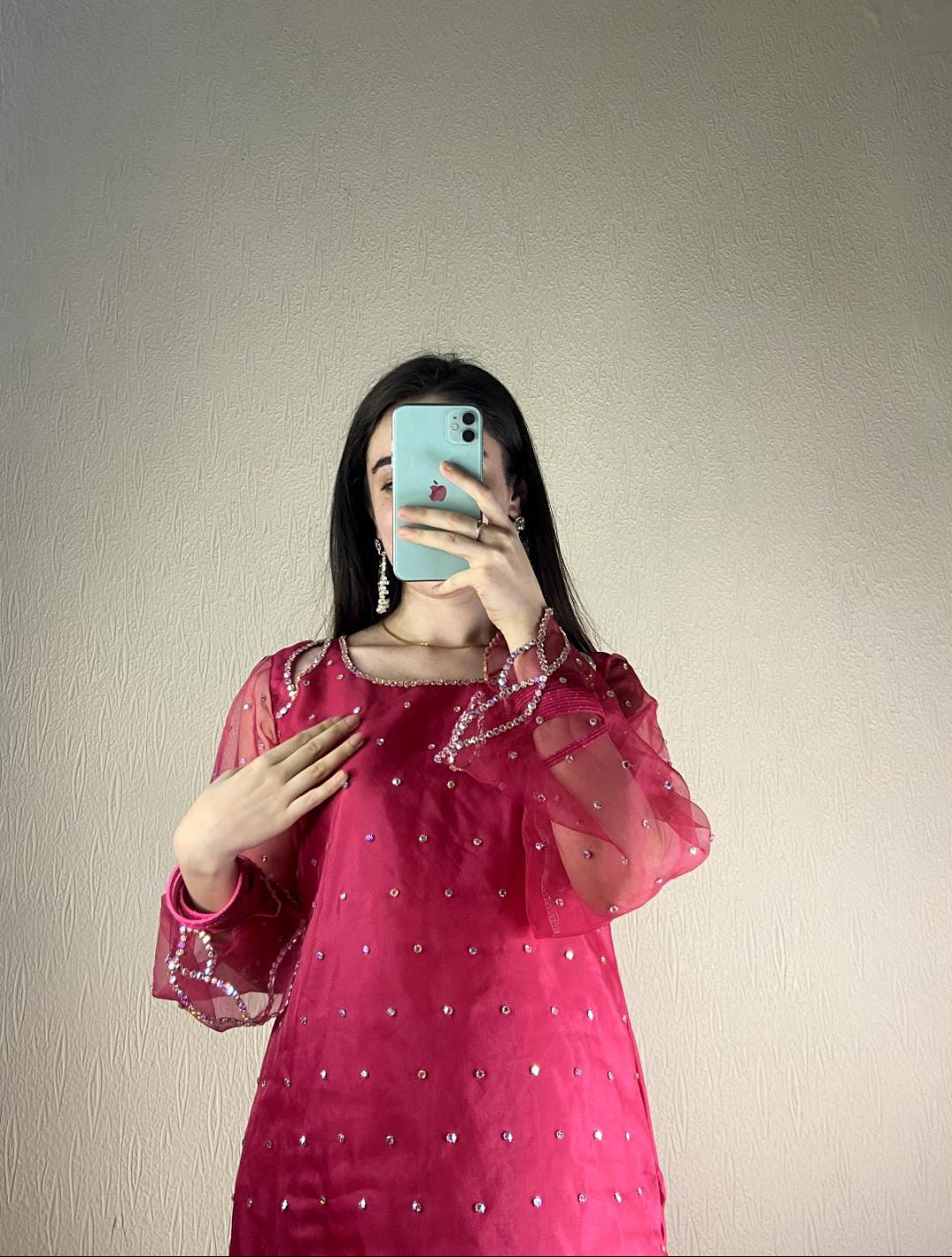 Gazal Shocking Pink Organza 3 Piece