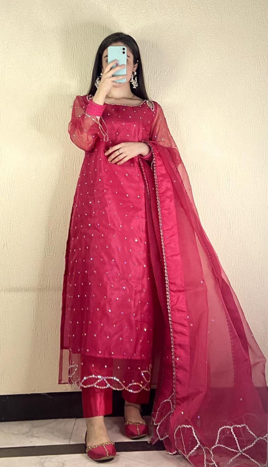 Gazal Shocking Pink Organza 3 Piece