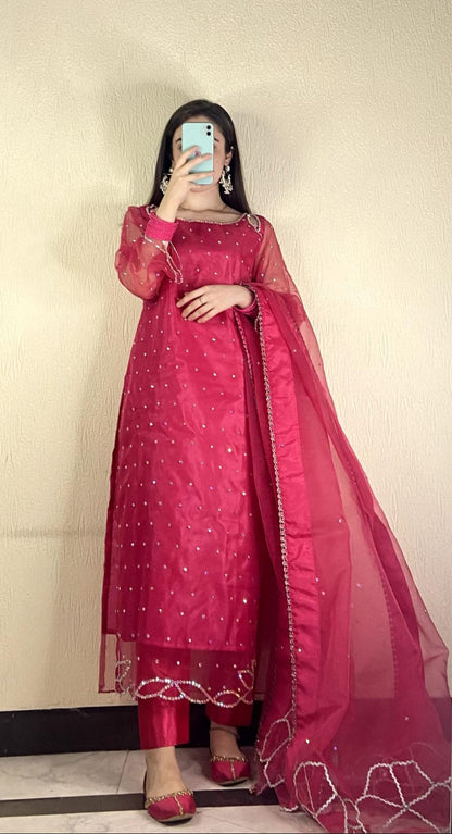 Gazal Shocking Pink Organza 3 Piece
