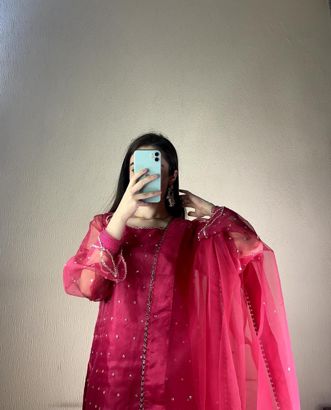 Gazal Shocking Pink Organza 3 Piece