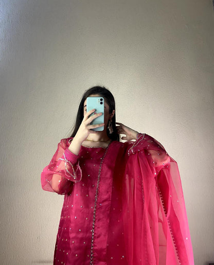 Gazal Shocking Pink Organza 3 Piece