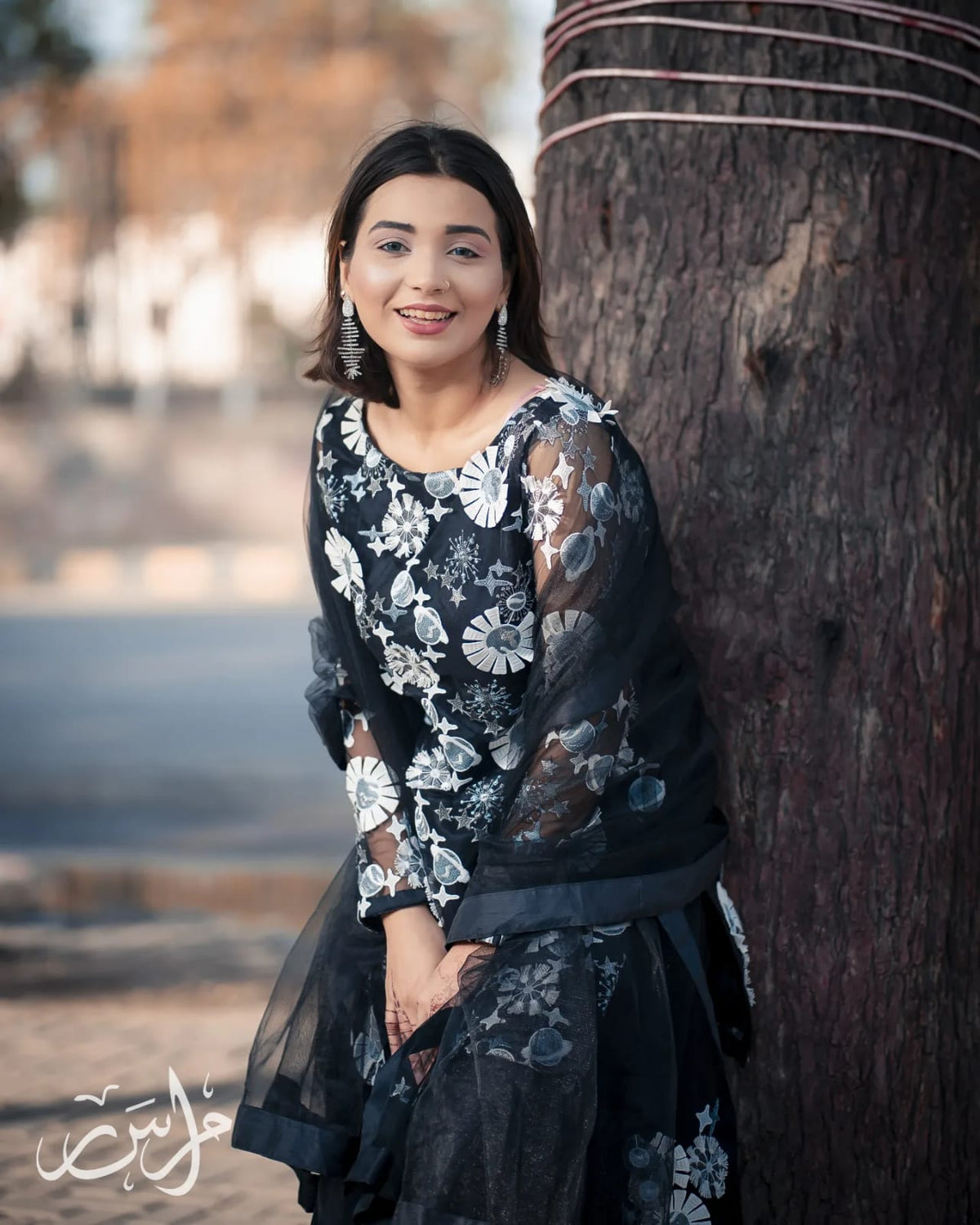 Horiya Black 3D Bareeza Net Dress