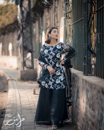 Horiya Black 3D Bareeza Net Dress