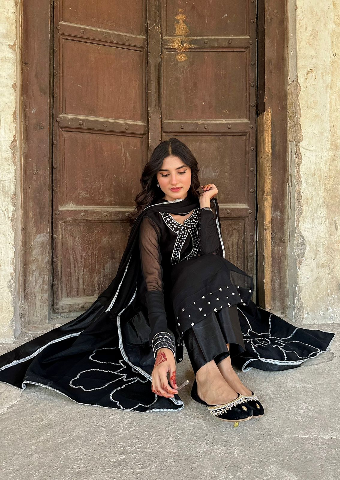 Laal Ishq Black Chiffon 3 Piece Dress