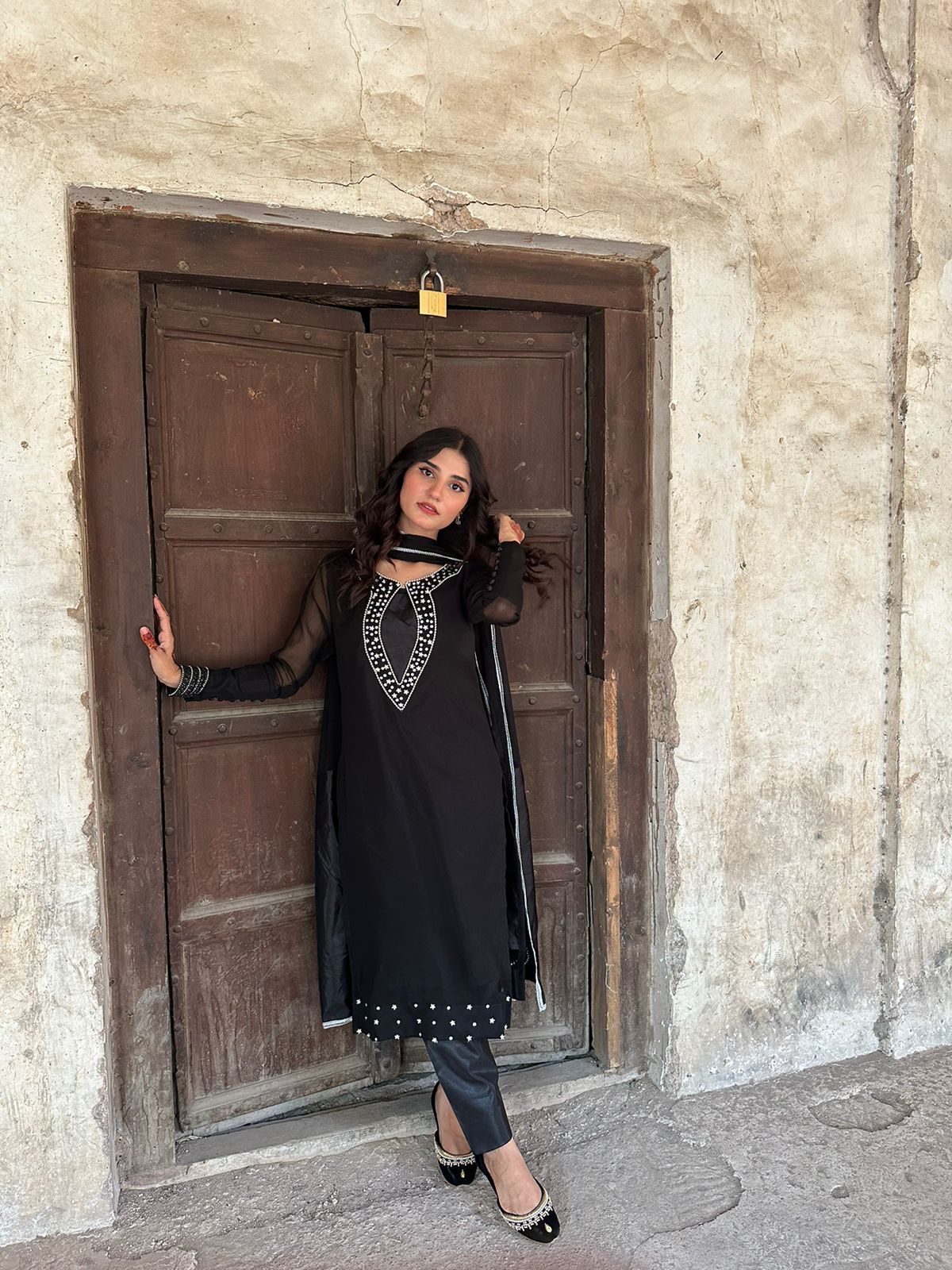 Laal Ishq Black Chiffon 3 Piece Dress