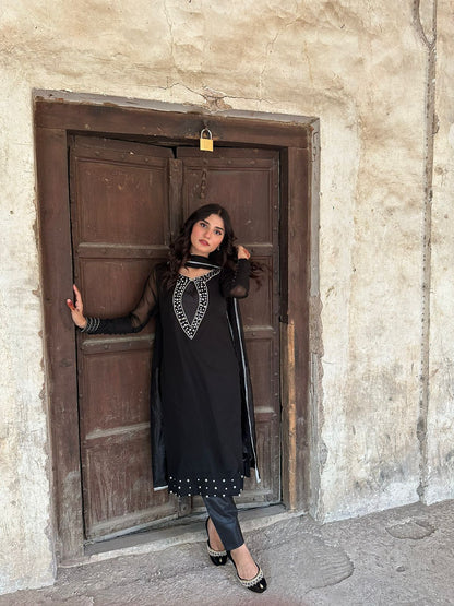 Laal Ishq Black Chiffon 3 Piece Dress