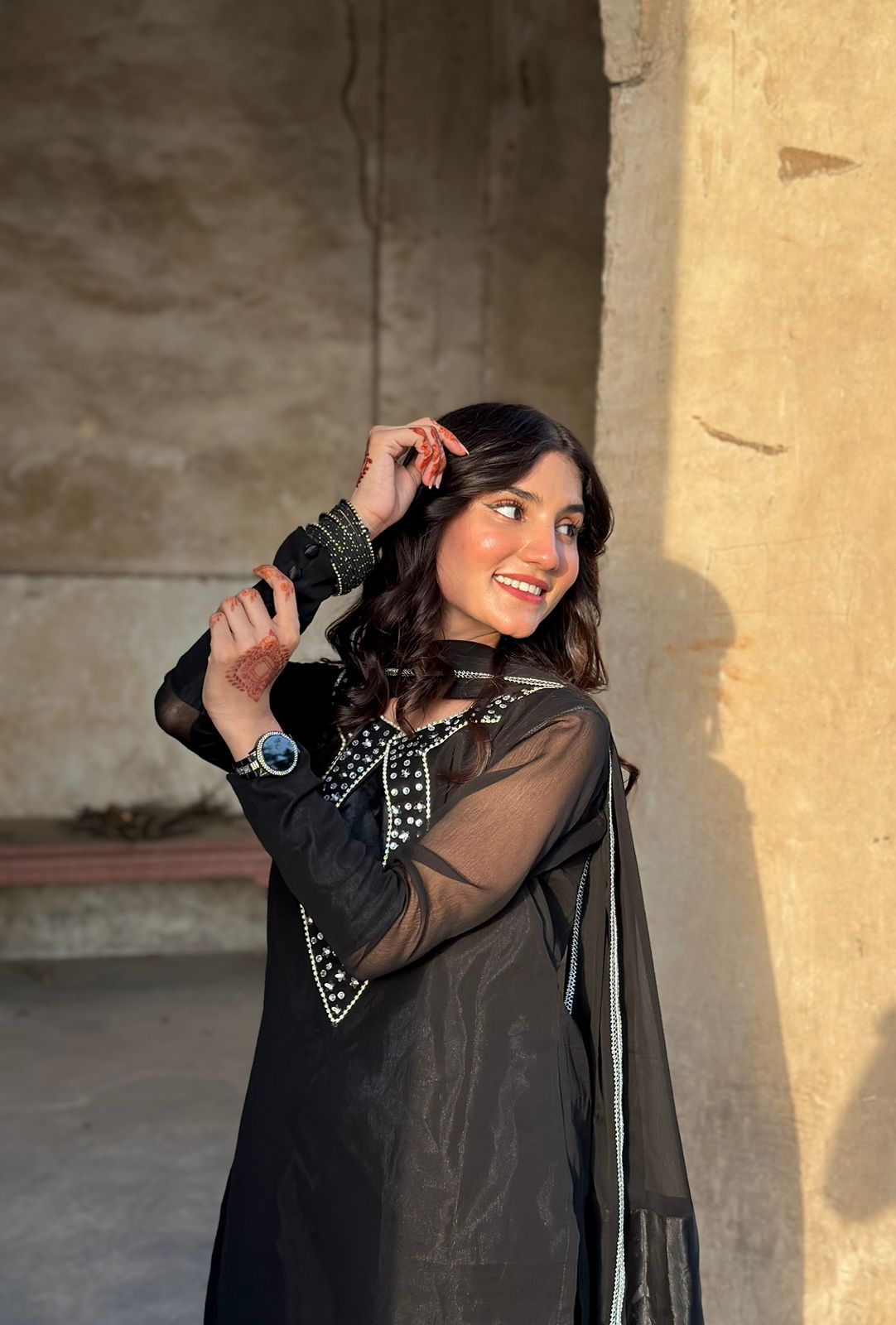 Laal Ishq Black Chiffon 3 Piece Dress