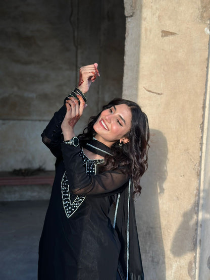 Laal Ishq Black Chiffon 3 Piece Dress