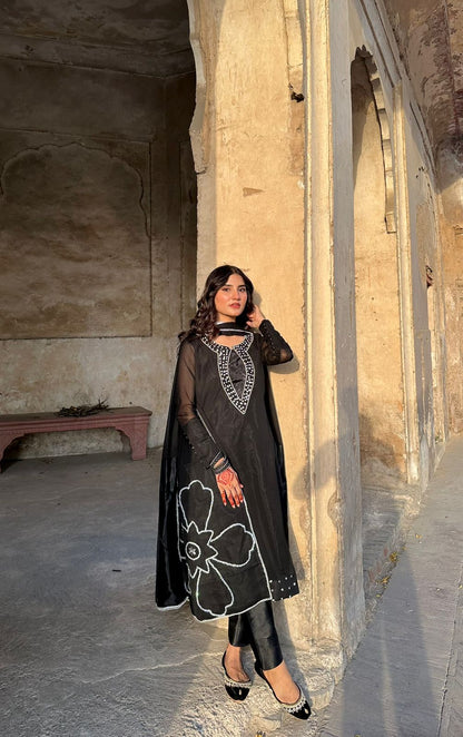 Laal Ishq Black Chiffon 3 Piece Dress