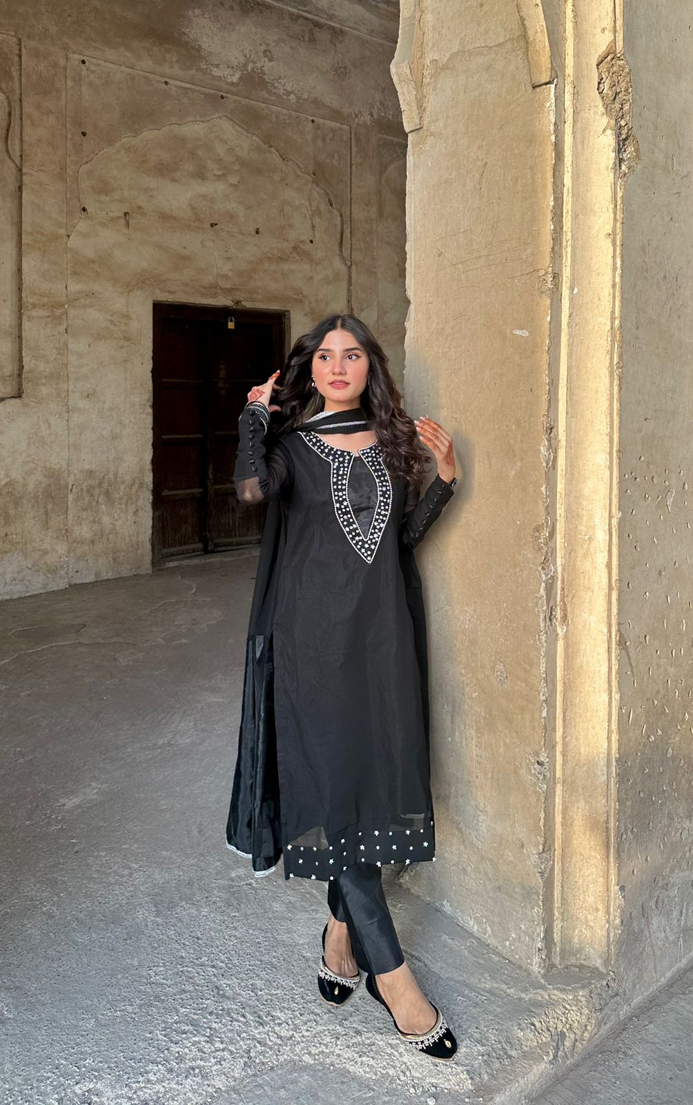 Laal Ishq Black Chiffon 3 Piece Dress