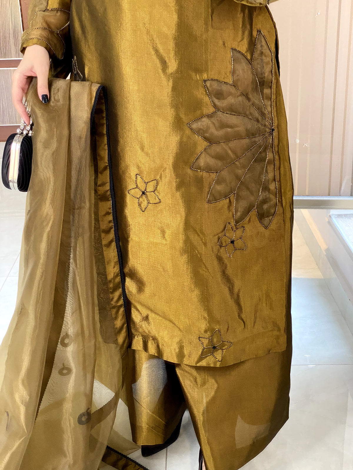 Gulalai Gold Raw Silk Dress