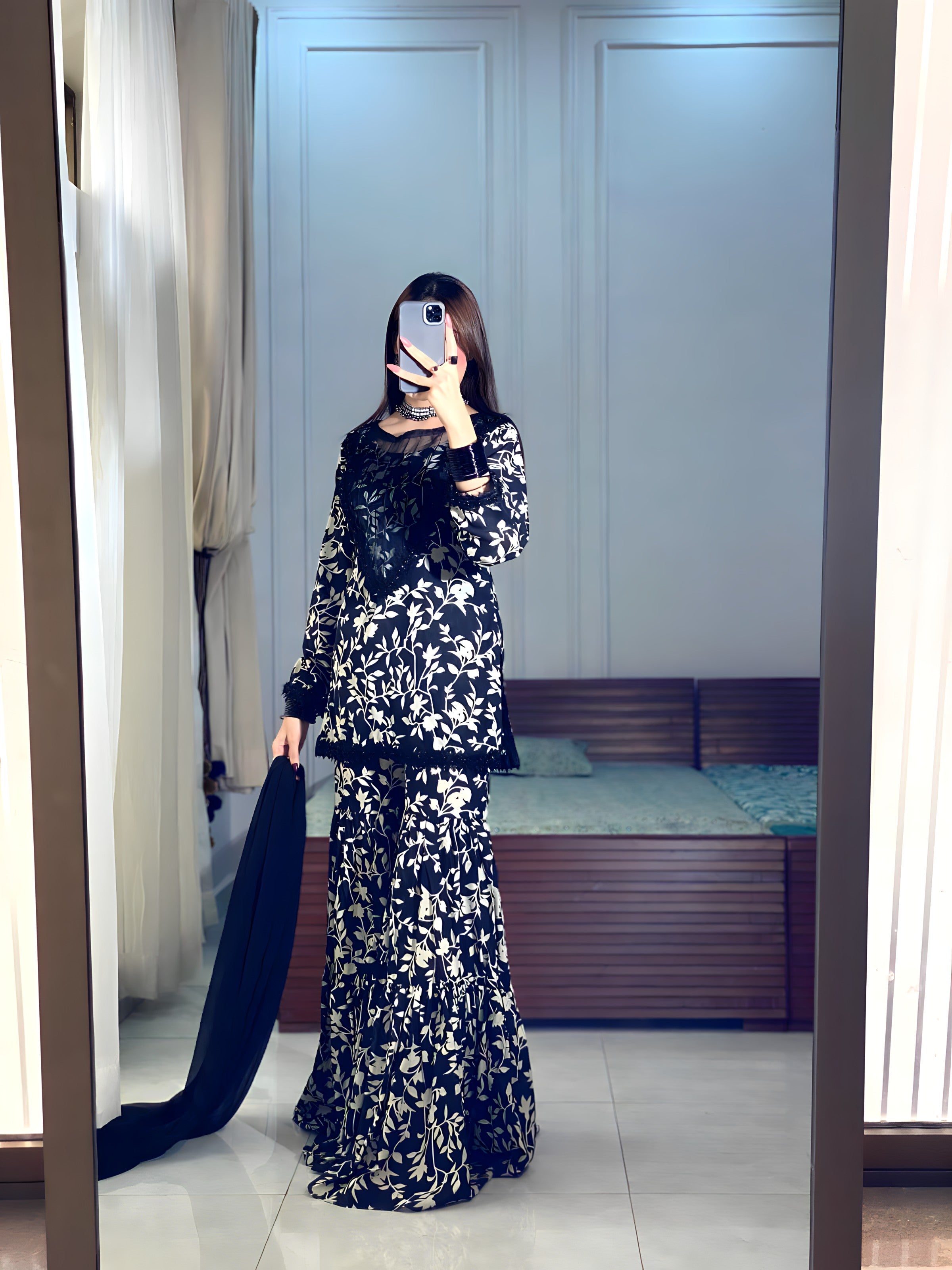 Midnight Bloom Sharara Set 3pc