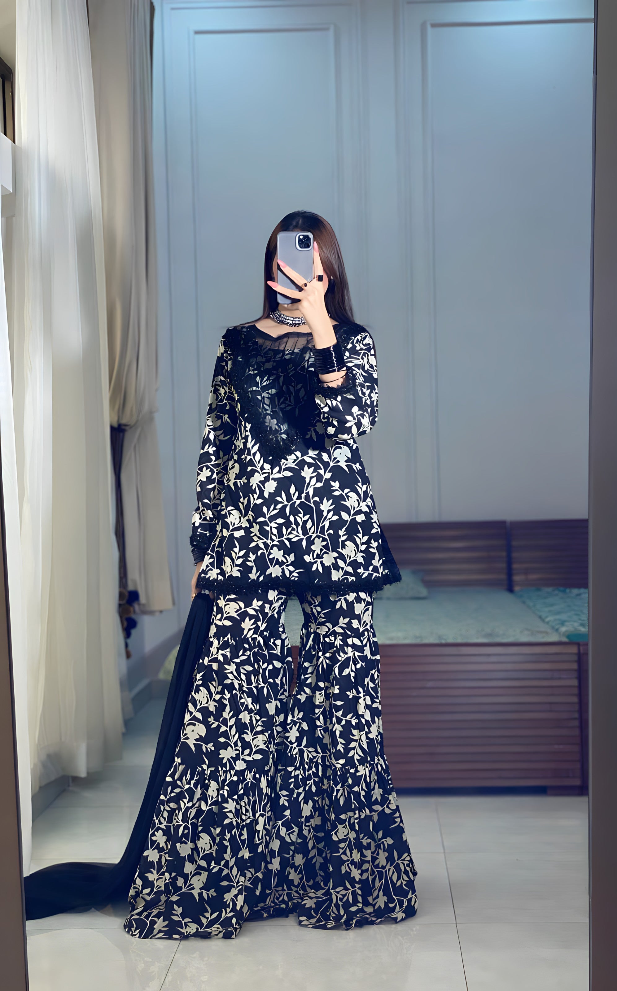 Midnight Bloom Sharara Set 3pc