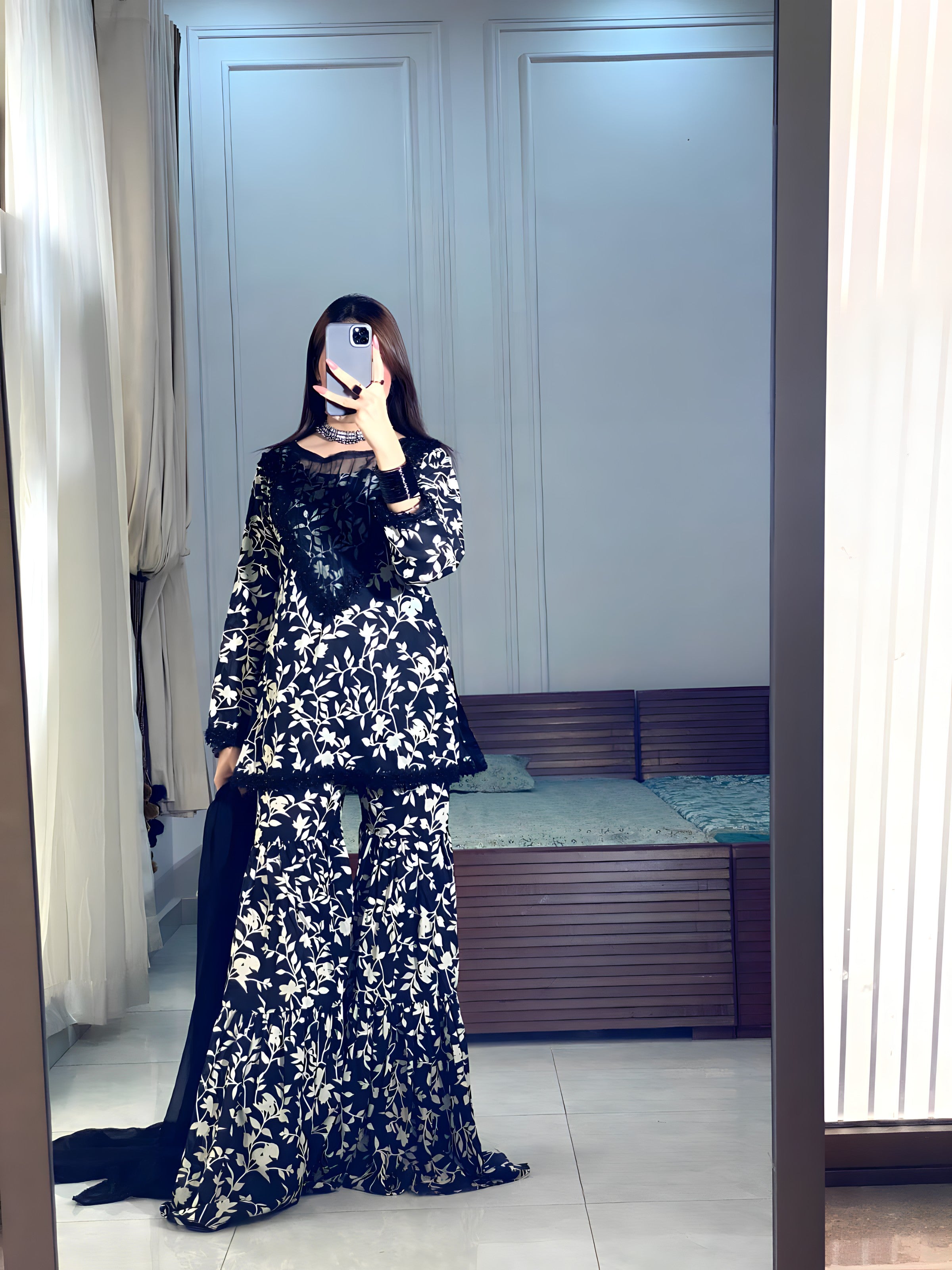 Midnight Bloom Sharara Set 3pc