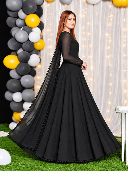 Anarkali black bowl lace frock with Katan silk lining – view 2