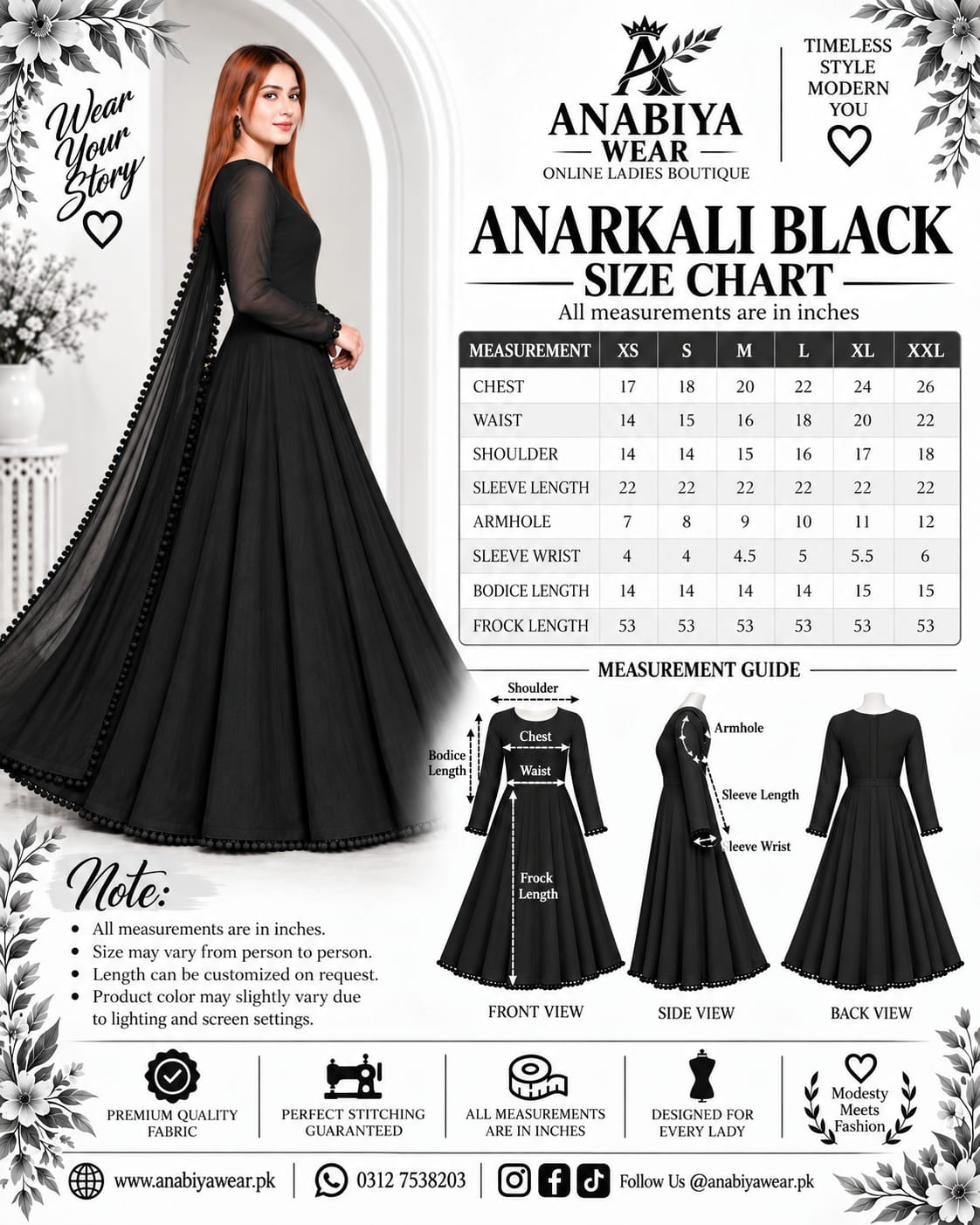 Anarkali black bowl lace frock – view 6